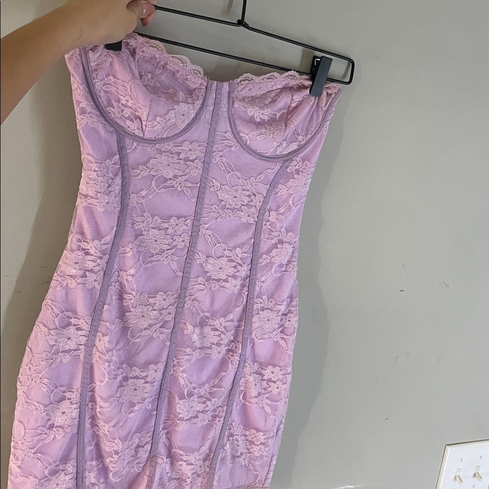 PrettyLittleThing Pink Lace Dress
